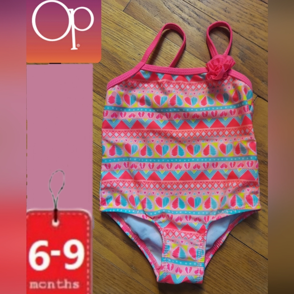 🎁 10/$25 OP Geometric 6-9 months One Piece Swimsuit With Heart Pattern, Flower